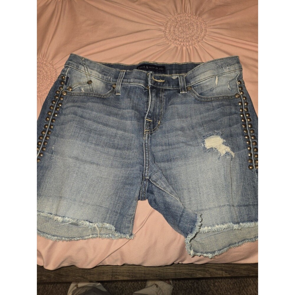 Rock & Republic Bumpershoot Women's Blue Denim Cut Off Shorts Size 10 Studded